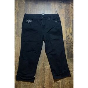 Earl Jeans Black Stretch Denim Women SZ 12 Embellished cuffed Capris